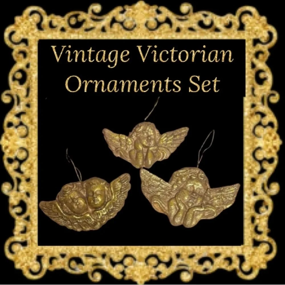 Gold Angel Ornaments Set Victorian Vintage Christmas Cherub Handcrafted Handmade